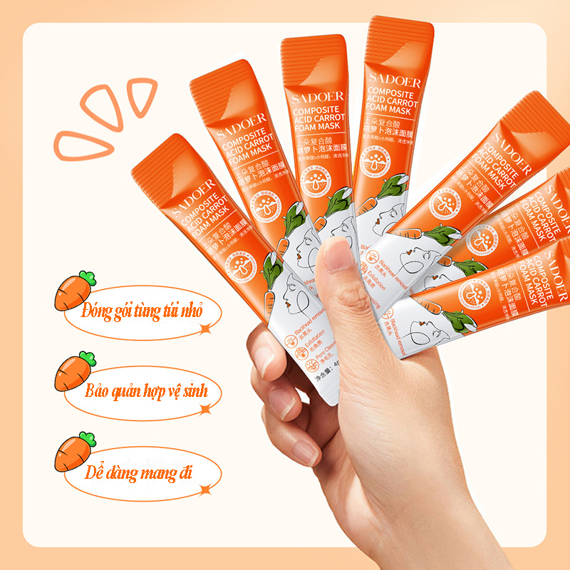 Hộp 12 gói mặt nạ sủi bọt cà rốt làm sạch bụi bẩn giảm mụn đầu đen dưỡng da OlaBeauty S10