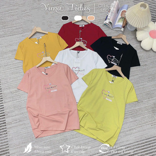 Áo thun cotton cổ tim thun thái nữ cực xinh , áo thun thái cổ tim yuna
