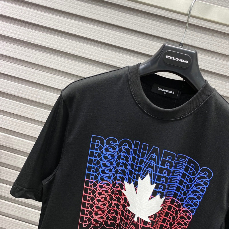 Áo Phông Nam Nữ In Chữ DSQ2 Nháy Xanh Đỏ Hình Lá Phong Đen Trắng - Áo Thun Unisex Boy Phố Đi Cháy Cực Hót Trend 2023