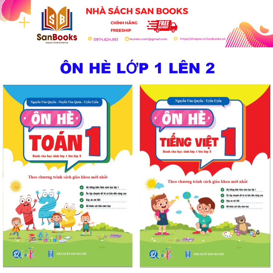 Combo Ôn Hè Toán và Tiếng Việt 1 - Chương Trình Mới - Dành cho học sinh lớp 1 lên 2 (2 cuốn)