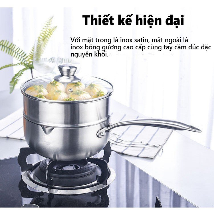 Chảo inox nguyên khối chống dính SEKA dùng cho mọi loại bếp tặng kèm vỉ gác chảo