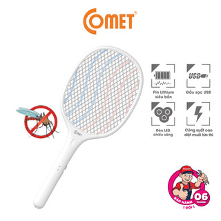 Vợt Muỗi COMET CP047 Pin Lithium 500mAh, Sạc Micro USB Tiện Lợi, Sạc 3H Sử Dụng 15 Ngày