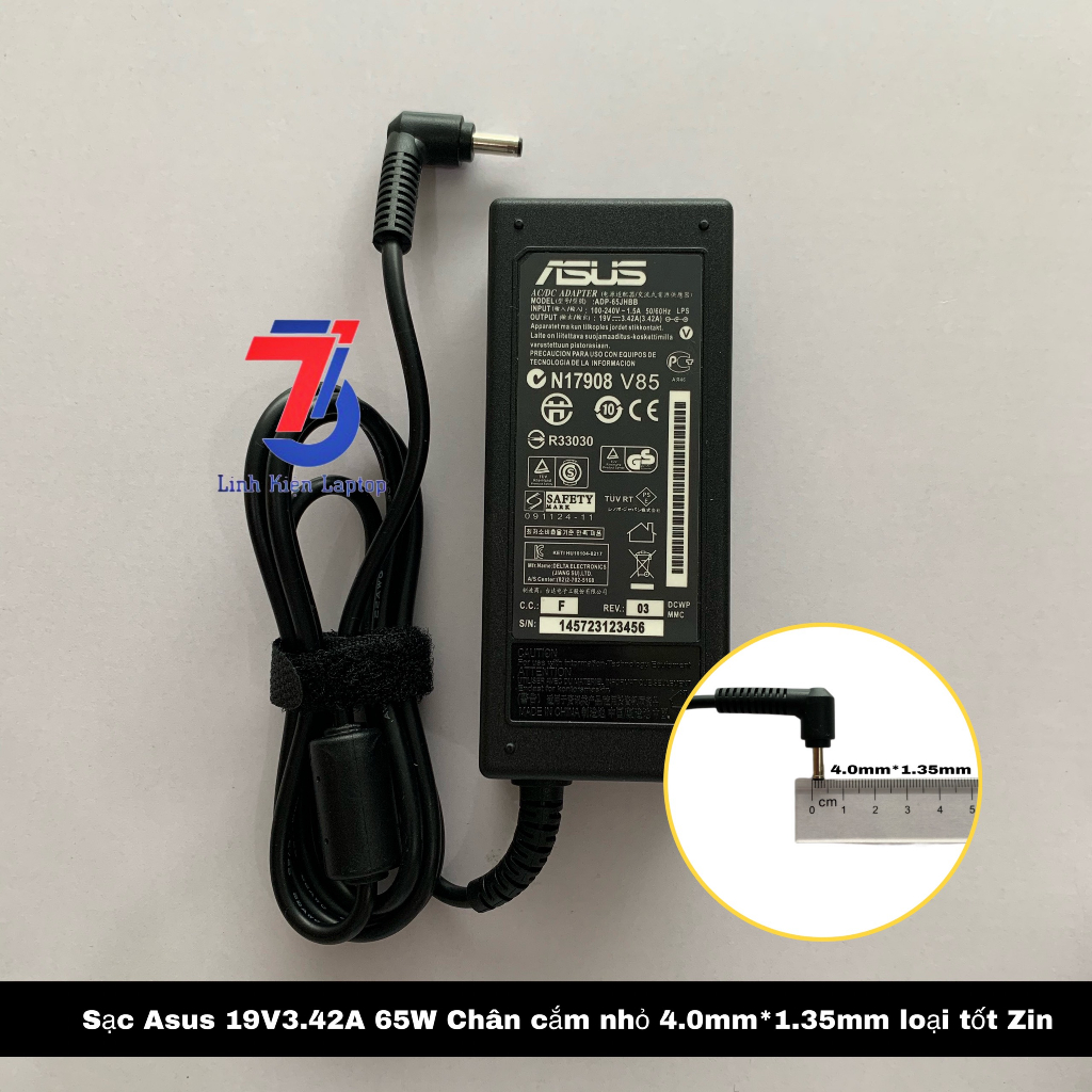 Sạc Máy Tính Laptop3T ASUS 19V3.42A 65W Chân cắm nhỏ 4.0mm*1.35mm Loại Tốt Chính Hãng bảo hành 12 tháng