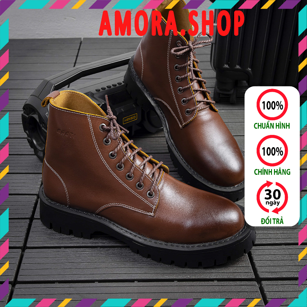 Giày Da Nam Combat Boot Cao Cổ Chất Da Bò Đẹp Cao Cấp,Đế Khâu Chắc Chắn, Tăng Chiều Cao 5cm G611-N-amora.shop