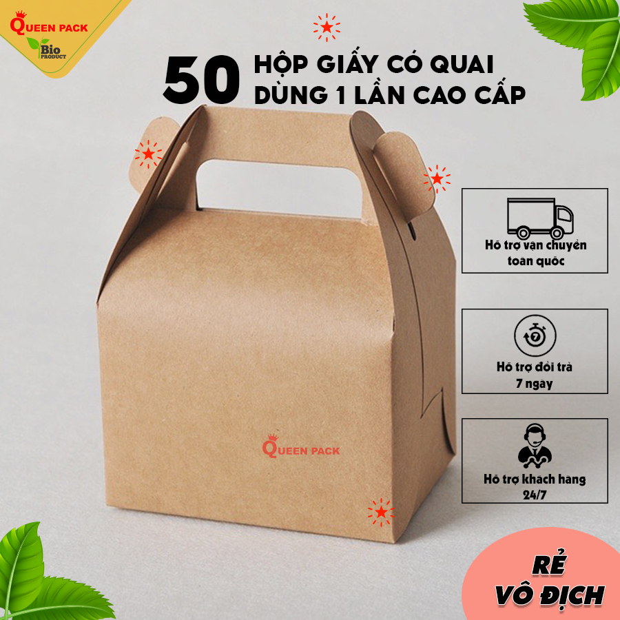 SET 50 Hộp Giấy Dáng Gài Có Quai Xách, Đựng Bánh, Kẹo Cao Cấp