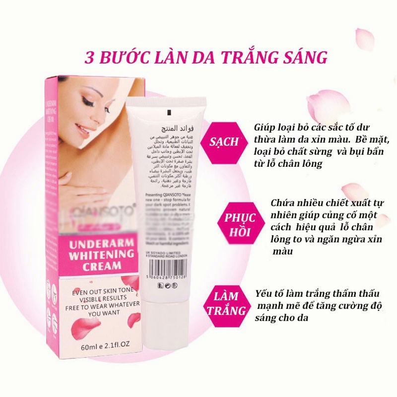Kem Làm Trắng Da Nách Giảm Thâm Đầu Gối Mông Bikini Khử Mùi Hôi Dưỡng Trắng Da 60g Kem dưỡng 60g
