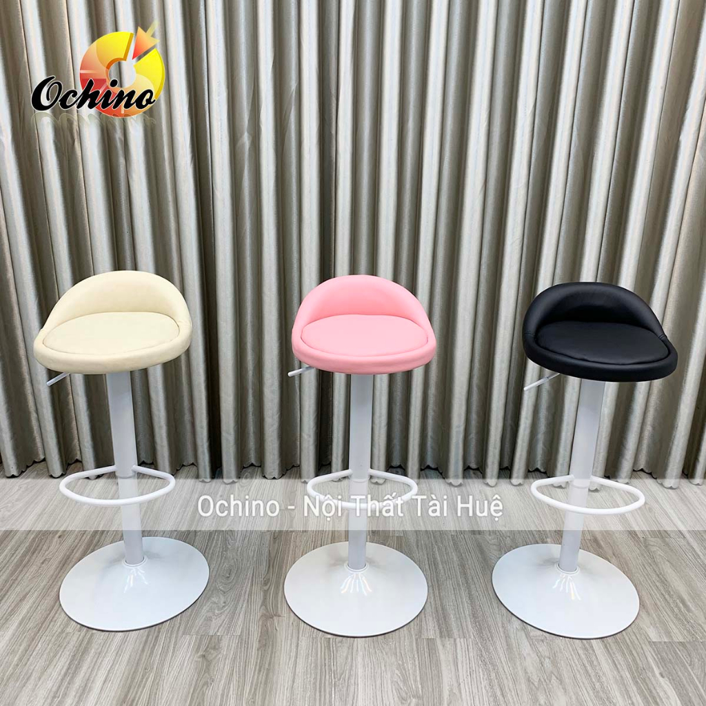 Ghế Trang Điểm Đĩa Tròn, Ghế Quầy Lễ Tân Chân Trắng Mẫu Tựa Thấp Tùy Chỉnh Độ Cao Từ 60-80Cm (Ảnh Thật Và Video)