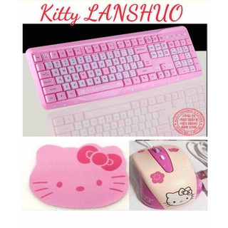 Bàn phím máy tính giả cơ Kitty có dây -Màu Hồng - BÀN PHÍM máy tính cổng USB