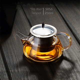 Ấm trà đạo thủy tinh cao cấp chịu nhiệt S056 250ml - Bình trà đạo thủy tinh có lọc trà bằng Inox SUS304 Samahome Shop