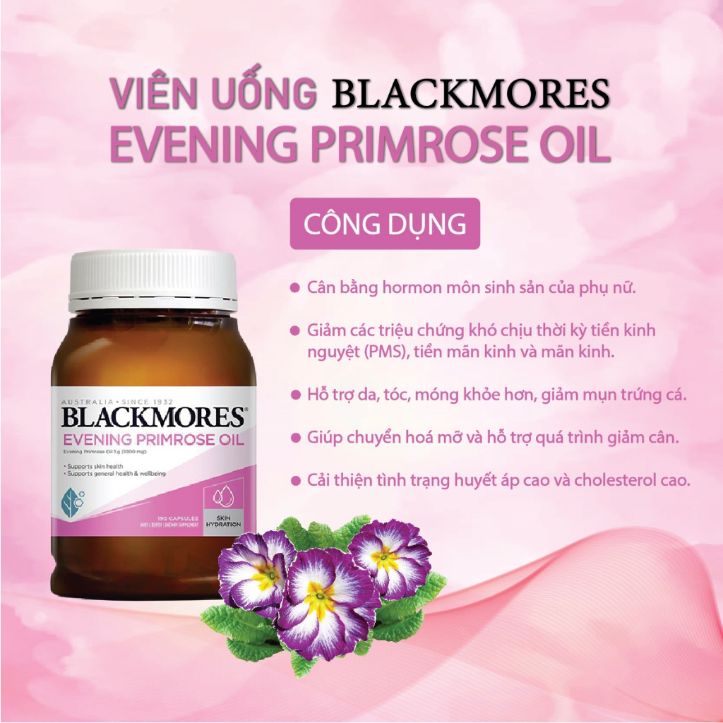 Tinh dầu hoa anh thảo điều hòa nội tiết, giúp đẹp da, tóc, móng Blackmores Evening Primrose Oil ổn định kinh nguyệt