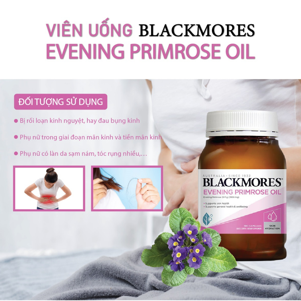Tinh dầu hoa anh thảo điều hòa nội tiết, giúp đẹp da, tóc, móng Blackmores Evening Primrose Oil ổn định kinh nguyệt
