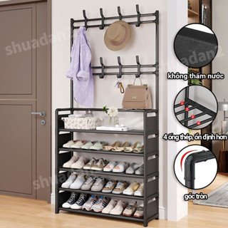 Kệ để giày dép thông minh đa năng chữ L giá đựng giày 4 tầng 5 tầng có móc treo quần áo và đồ dụng khác có móc treo quần