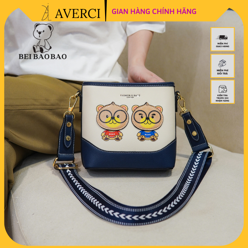 AVERCI Túi Đeo Chéo Da Phối Trắng Xanh, Túi Đeo Da Nữ Phong Cách Hàn Quốc, Túi Xách Beibaobao AVER323038