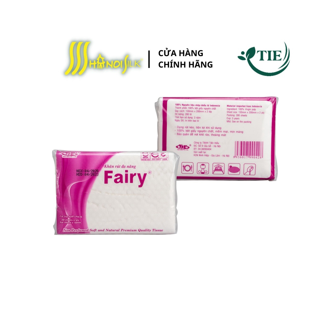 Giấy Ăn Rút Lụa ngắn Fairy 280 Tờ x 2 Lớp Siêu Mềm Mịn Tiết Kiệm, Khăn Giấy 100% Gỗ Tự Nhiên Bền Dai An Toàn