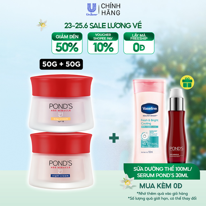 Bộ Sản Phẩm Kem Dưỡng Da POND'S Age Miracle Chống Lão Hoá Ngày Và Đêm 50g x 2