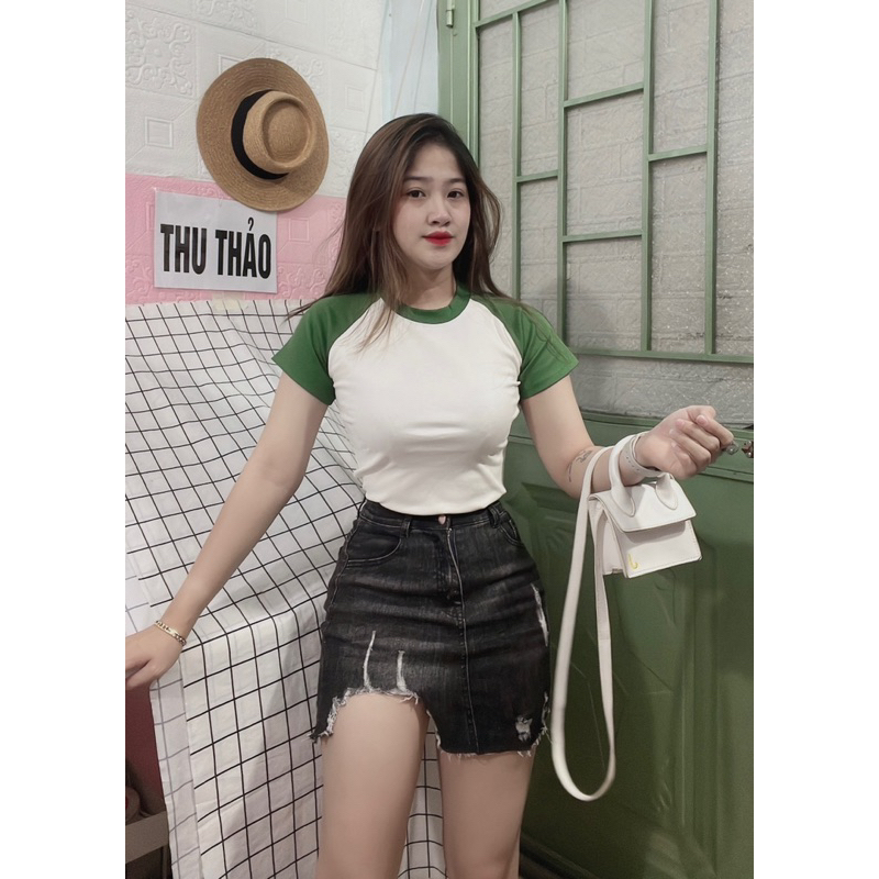 áo thun body tay ngắn phối dáng vừa tới lưng quần