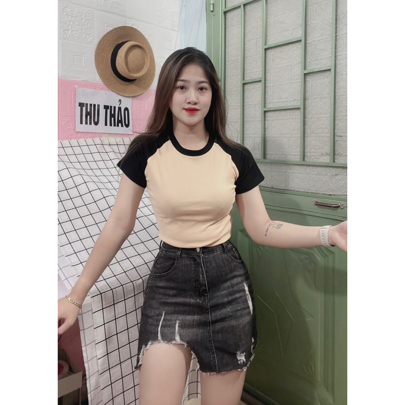 áo thun body tay ngắn phối dáng vừa tới lưng quần