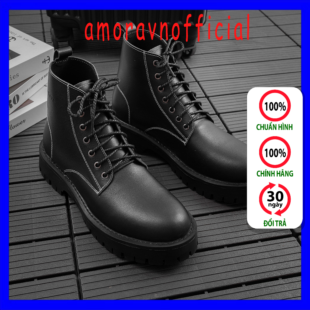 Giày Boots Nam Chất Da Bò Đẹp Cao Cấp,Đế Khâu Chắc Chắn, Tăng Chiều Cao 5cm Dáng Combat Boots Cao Cổ  G611-Đ-amoravnoffi