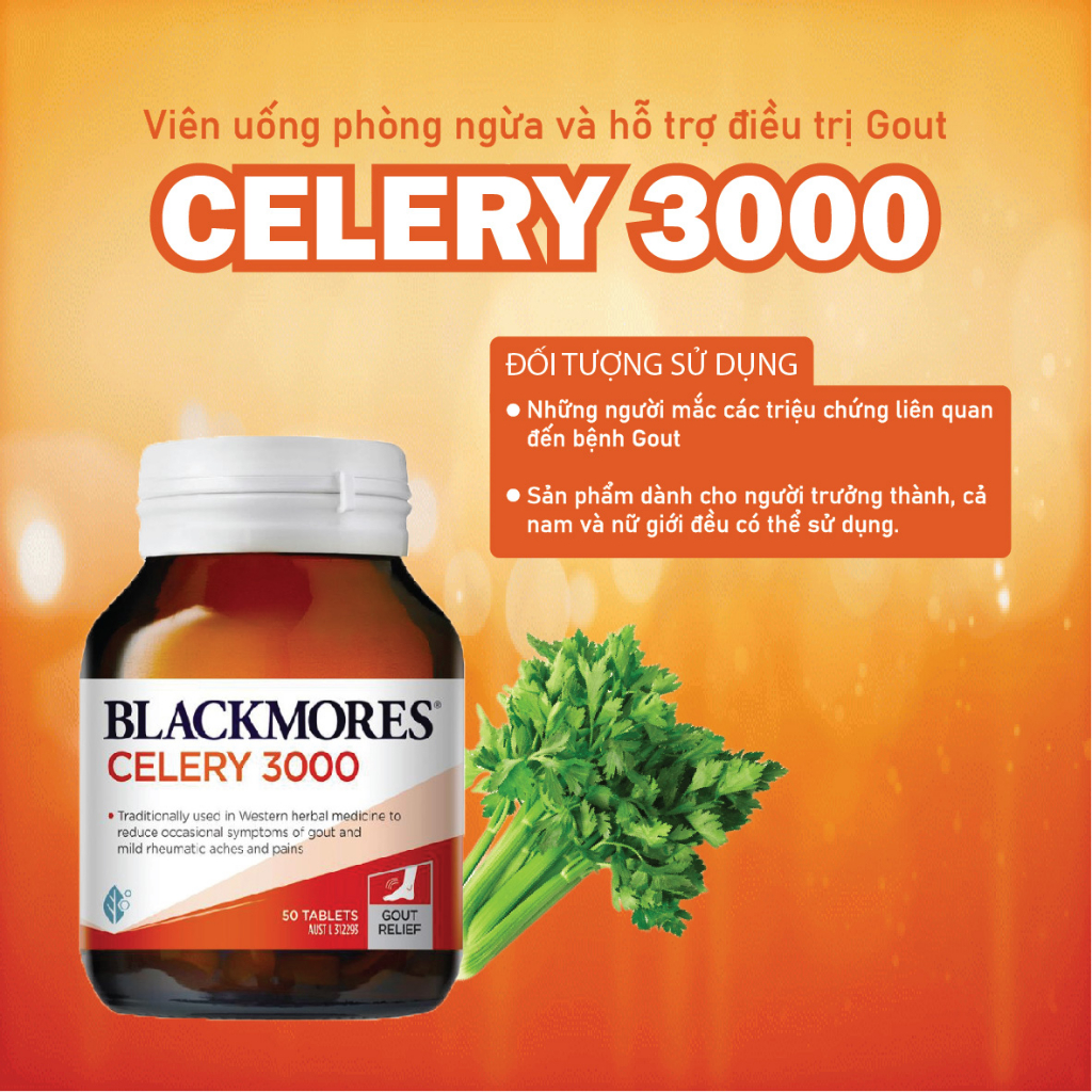 Viên uống hỗ trợ phòng ngừa Gout Celery 3000 Blackmores 50 viên giúp giảm đau khớp, viêm khớp