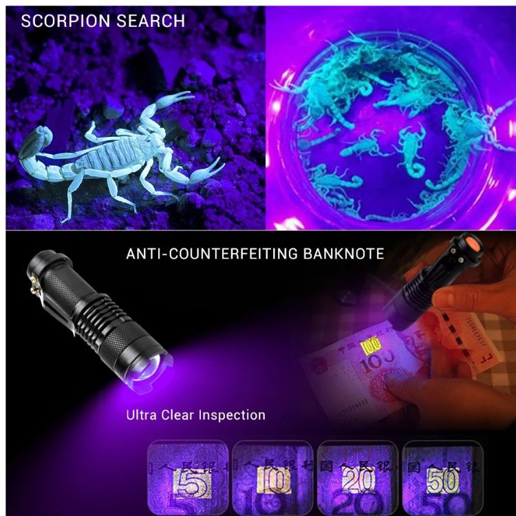 Đèn Pin UV Mini kim loại nhôm tia cực tím bước sòng 365nm- 395nm