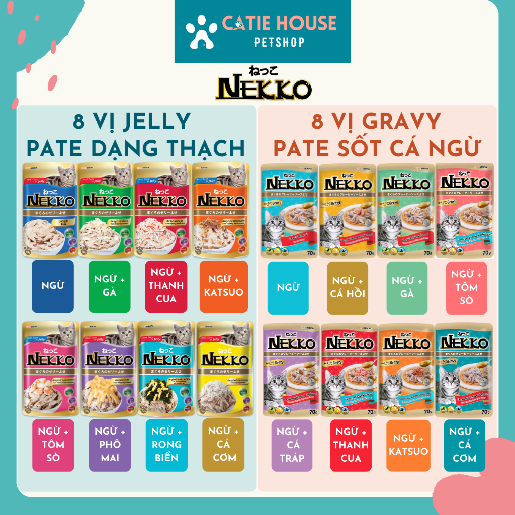 (Tem phụ_Hỏa Tốc) Pate Nekko thạch Jelly và sốt Gravy Nekko Senior 7+, Pate cho mèo Nekko gói 70g