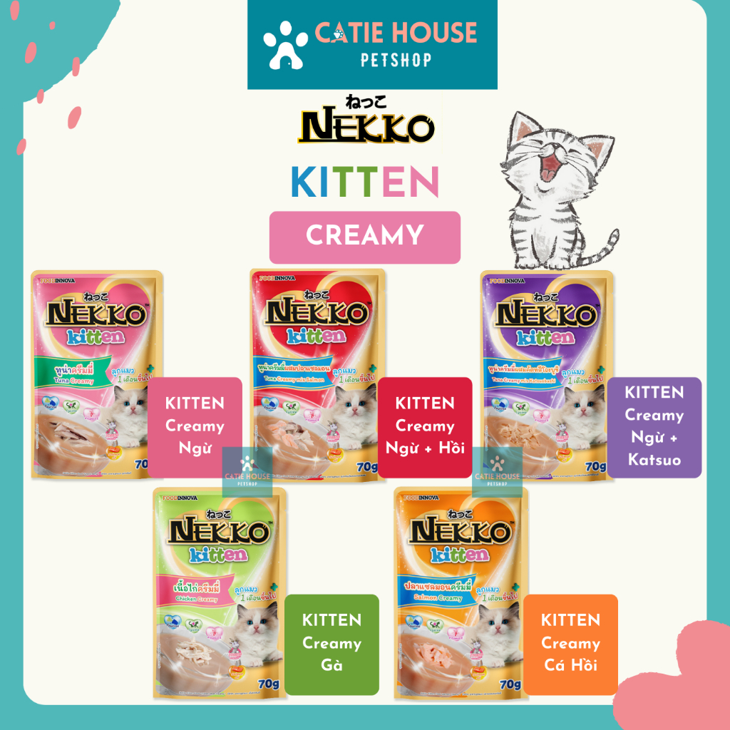 Pate Nekko sốt Gravy, kem mịn Creamy, Mousse dạng gói cho mèo con 70gr Thức ăn cho mèo con