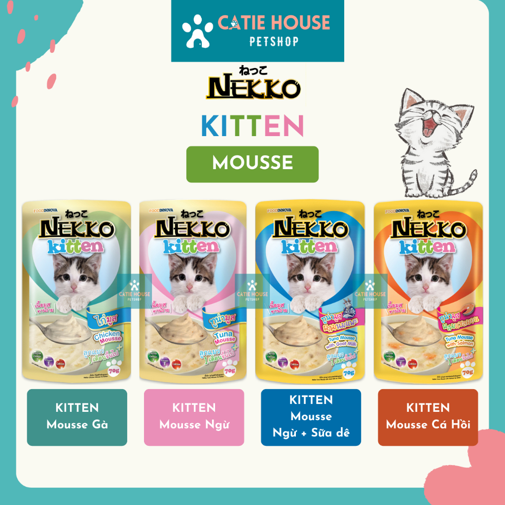 Pate Nekko sốt Gravy, kem mịn Creamy, Mousse dạng gói cho mèo con 70gr Thức ăn cho mèo con