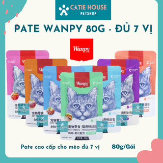 Pate Wanpy gói 80g đủ 7 vị, thức ăn ướt cho mèo, mèo kén ăn 80g