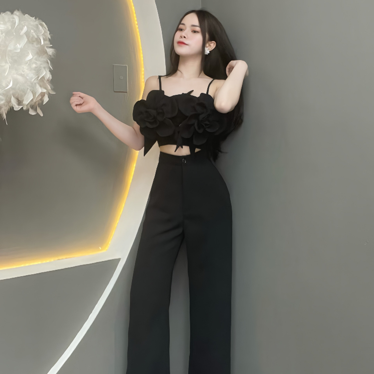 Set Thiết Kế Áo Hai Dây Họa Tiết Hoa Phối Quần Dáng Dài T1016 - Thanh Tự