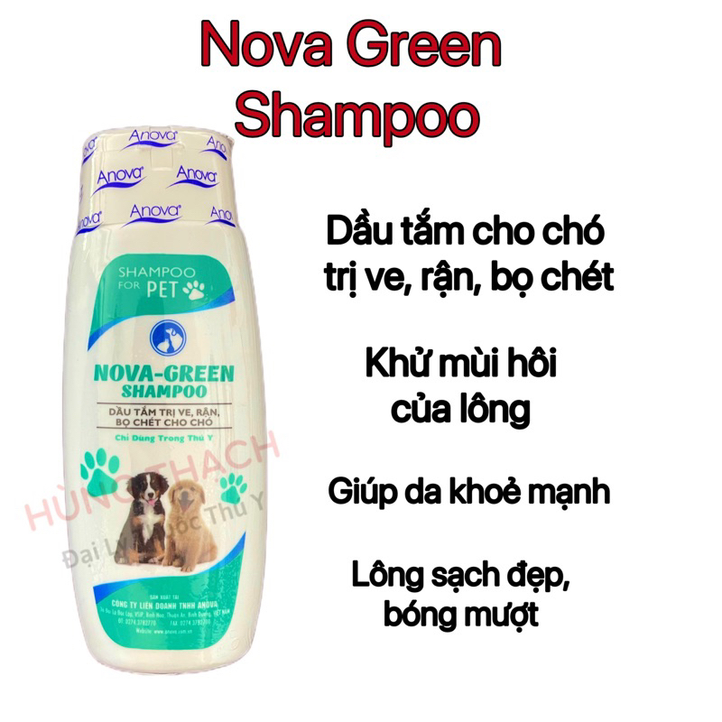 Nova green Shampoo dầu tắm, xà phòng sữa tắm ve, rận, bọ chét chó, khử mùi hôi chó