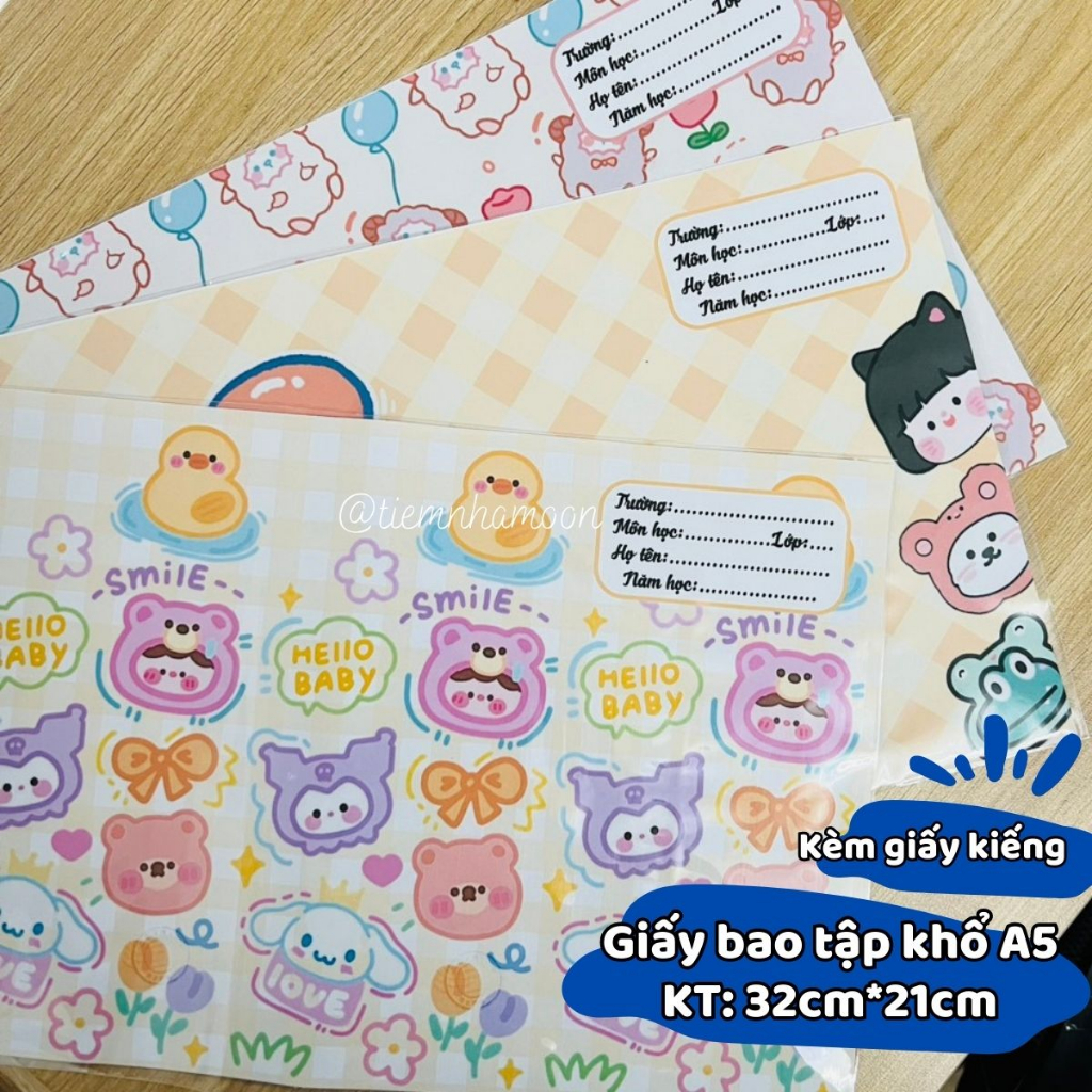 MẪU 5 - BAO TẬP KHỔ NHỎ 16cm*21cm -   BÌA BAO TẬP A5 CÓ SẴN GIẤY KÍNH MẪU DỄ THƯƠNG  - BÌA BAO TẬP CUTE