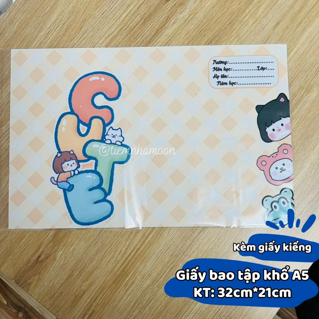 MẪU 5 - BAO TẬP KHỔ NHỎ 16cm*21cm -   BÌA BAO TẬP A5 CÓ SẴN GIẤY KÍNH MẪU DỄ THƯƠNG  - BÌA BAO TẬP CUTE