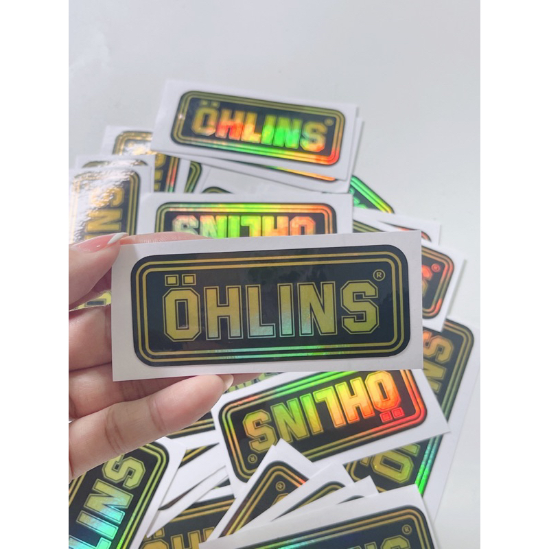 Tem dán phuộc bình dầu mẫu RCB, Olin crom 7màu, tem phuộc RCB Olin màu vàng có sẵn keo dán