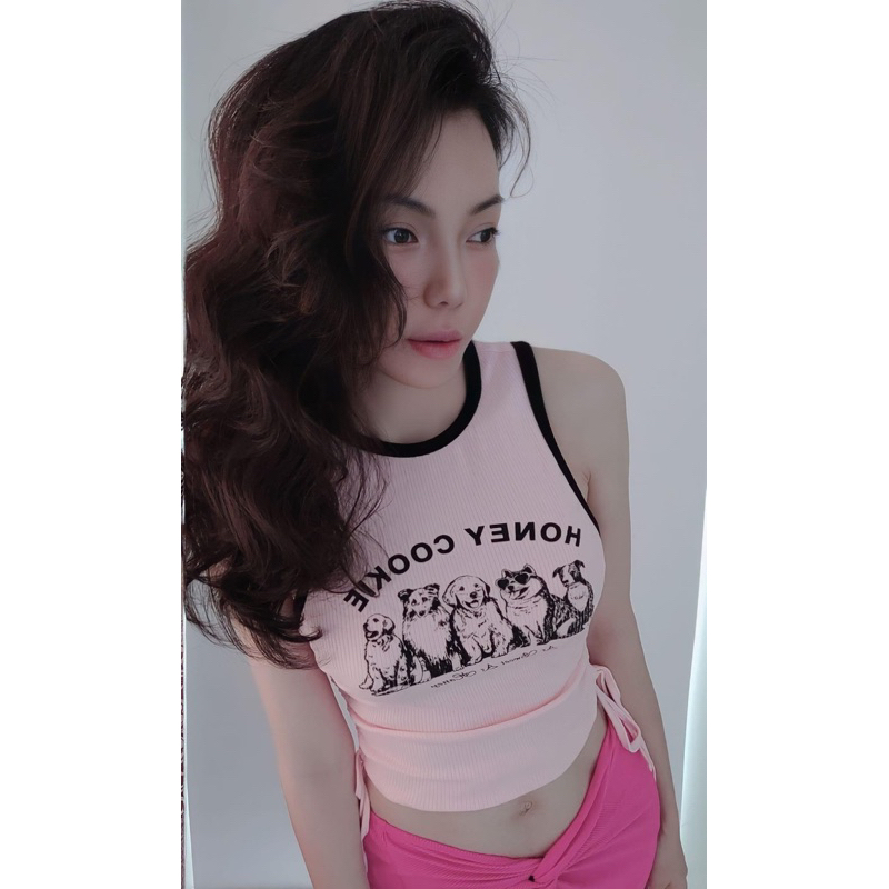 [Hàng order Shein] Áo ba lỗ thun rút dây 2 bên eo