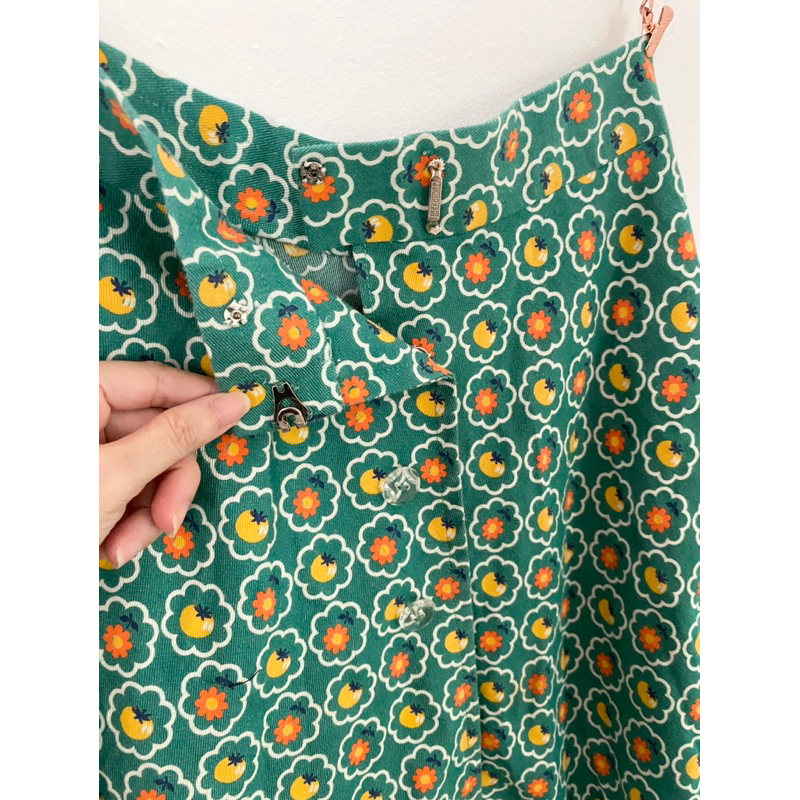 Chân váy xanh chữ A hoạ tiết vintage 2hand