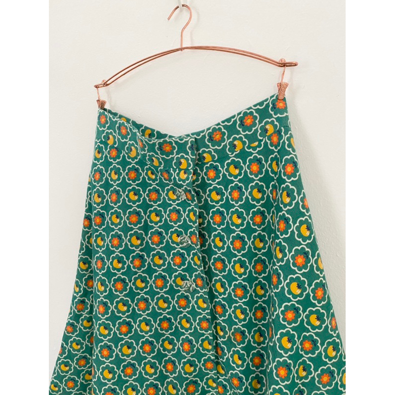Chân váy xanh chữ A hoạ tiết vintage 2hand