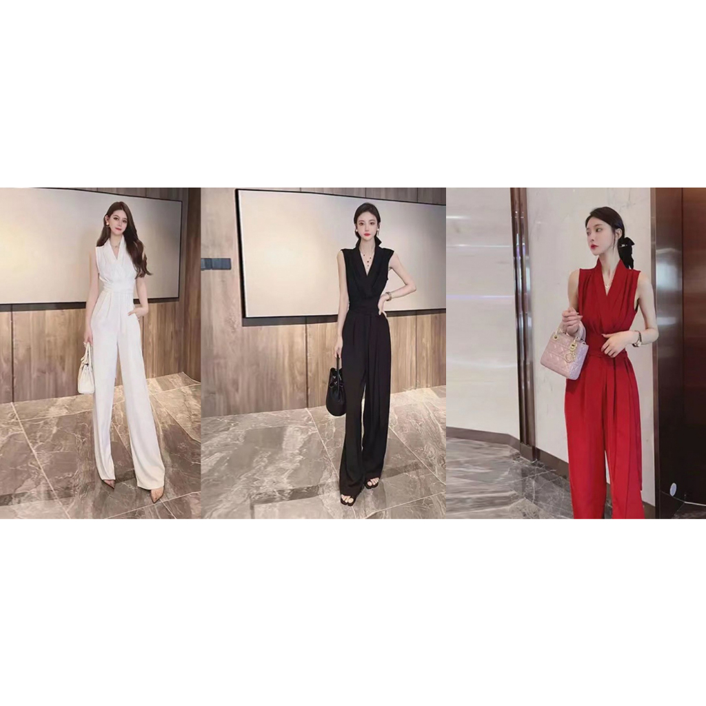 Jumpsuit không tay cổ chữ V cao cấp mùa hè 2023