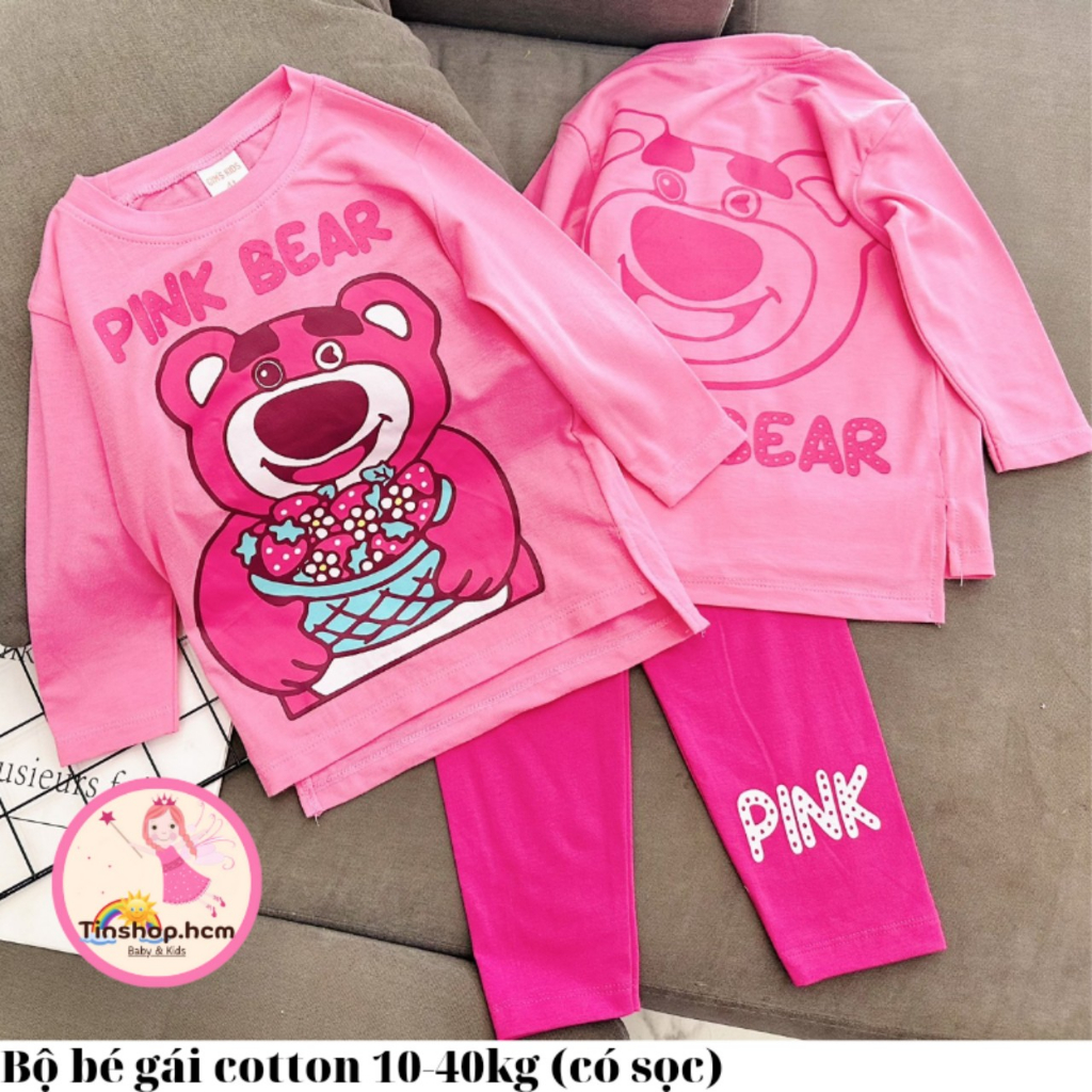 Bộ thun cotton dài tay cho bé gái size đại mặc nhà - Bộ quần áo thu đông bé gái 20kg đến 40kg TINSHOP.HCM DG01