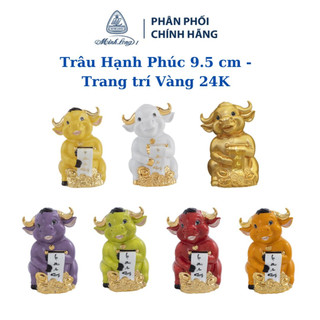 Tượng Trâu Phong Thủy Sứ Minh Long Hạnh Phúc 9.5cm trang trí Vàng - nhiều màu - dùng trang trí nhà cửa, nội thất, ô tô