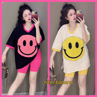 Set bộ đồ áo form rộng mặt cười quần ống bo lửng ngố mam