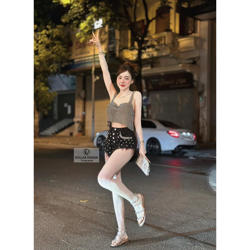 Áo hai dây đính kimsa bling đi bar, đi chơi sang chảnh