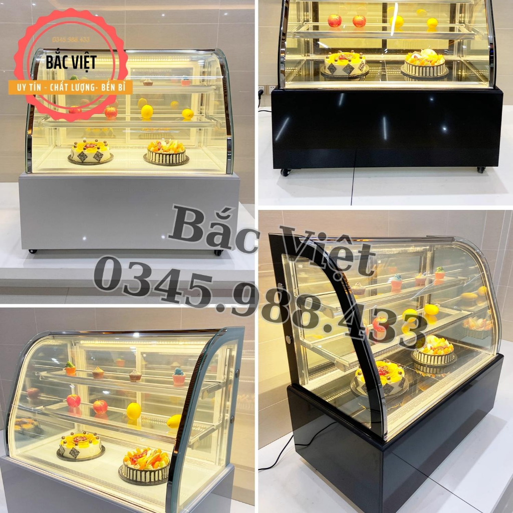 Tủ trưng bày bánh kem , bánh ngọt kính cong 3 tầng - Bảo hành 12 tháng