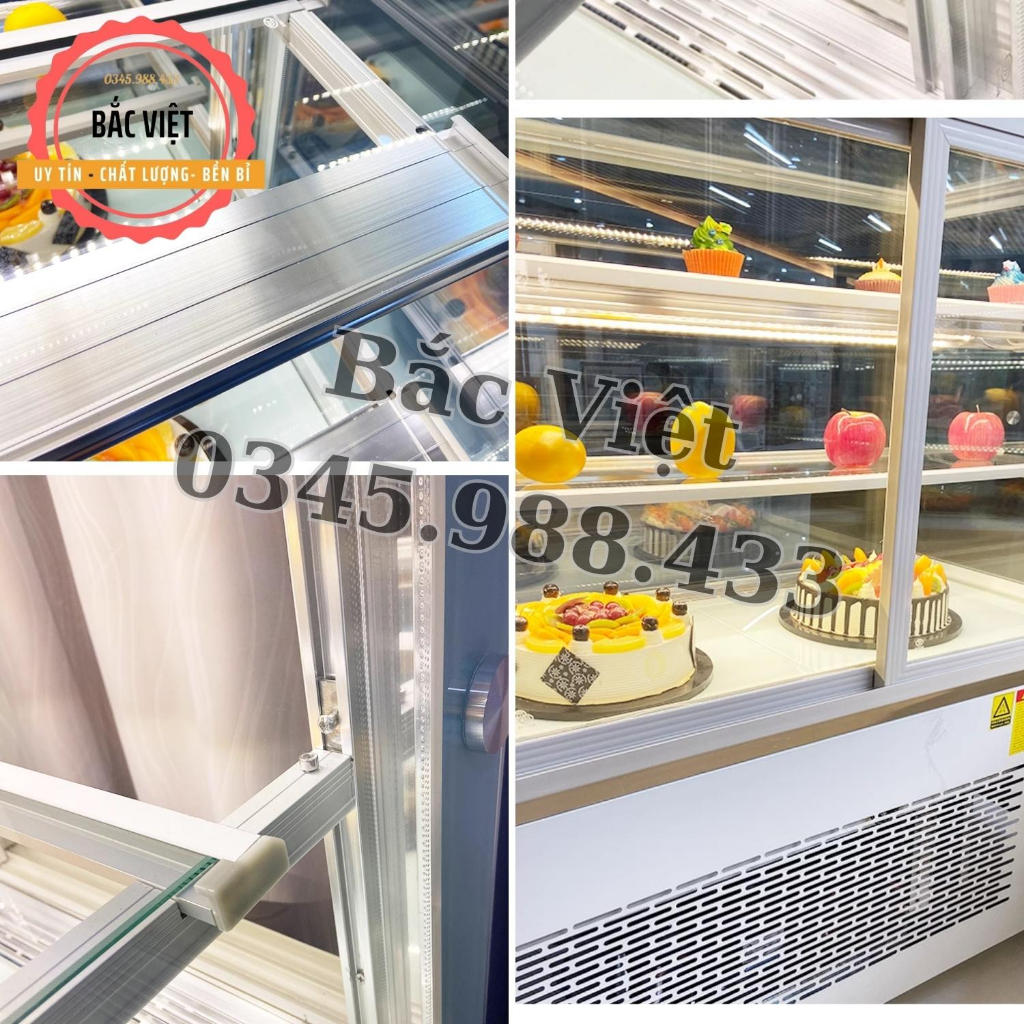 Tủ trưng bày bánh kem , bánh ngọt kính cong 3 tầng - Bảo hành 12 tháng