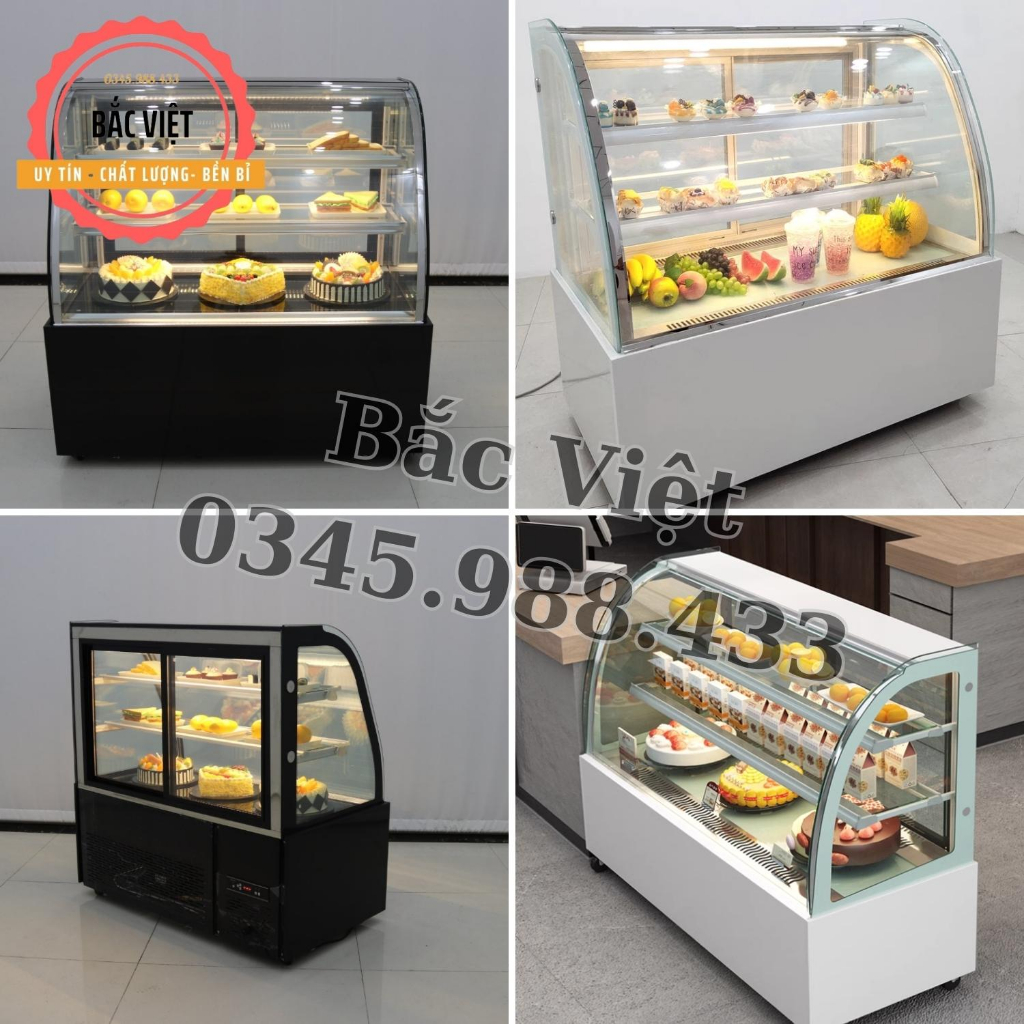 Tủ trưng bày bánh kem , bánh ngọt kính cong 3 tầng - Bảo hành 12 tháng