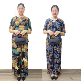 Bộ lanh nhung 3d cho bà cho mẹ tay lỡ quần dài