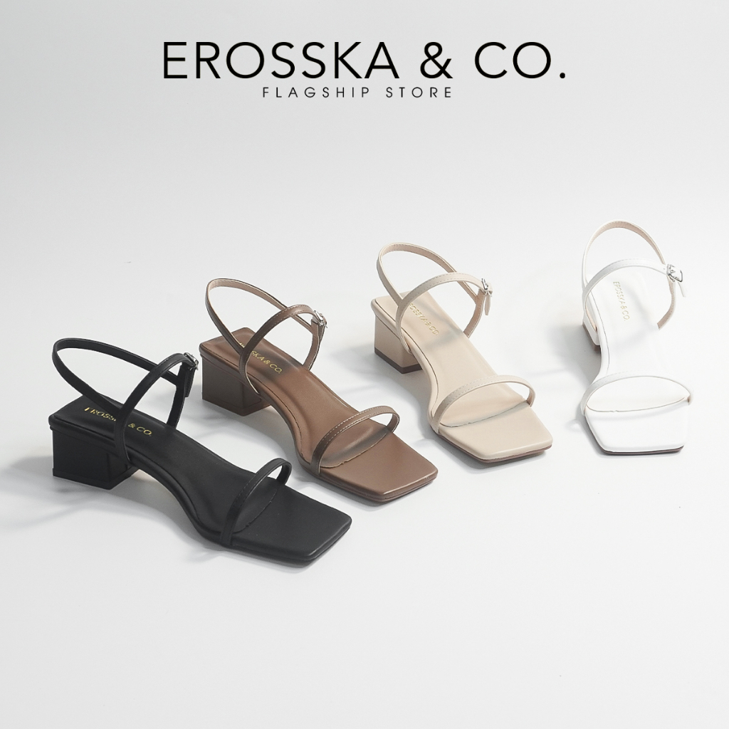 Erosska - Giày sandal cao gót nữ hở mũi quai mảnh gót vuông cao 4cm màu nâu - EM079