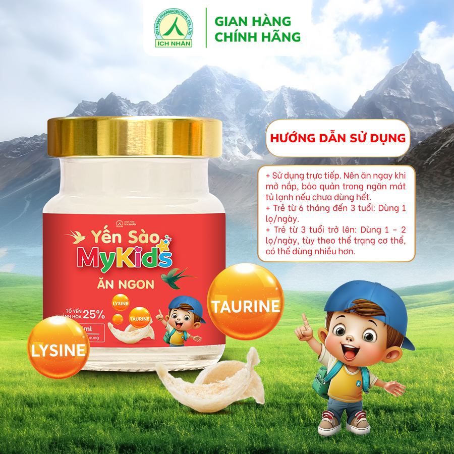 Yến sào Mykids lọ 70ml tổ yến chưng đường phèn, Lysine và Taurine, Hỗ trợ tăng đề kháng, Bổ sung dưỡng chất cho trẻ