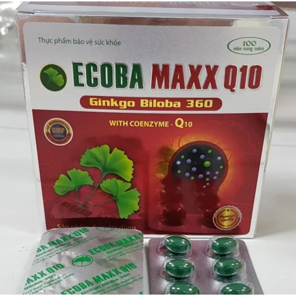 Ecoba Maxx Q10 Ginkgo Biloba 360 Hỗ trợ hoạt huyết, bổ não,giúp tăng cường lưu thông máu lên não.