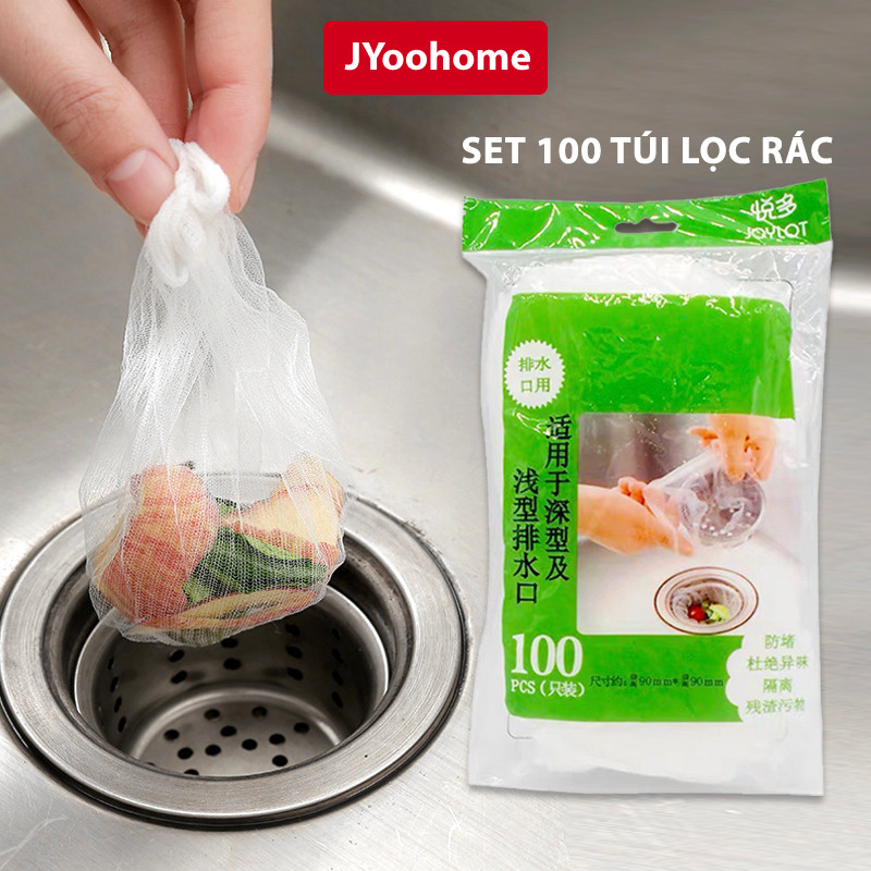 Bộ 100 Túi Lọc Rác Bồn Rửa Chén Bát JYoohome  - Túi Lưới Vải Lọc Rác Rửa Bát Tự Phân Huỷ Có Chun