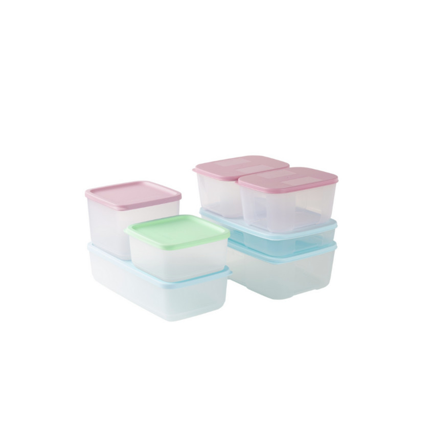 Bộ hộp nhựa đựng thực phẩm trữ đông và mát Marine Tupperware set 7 thân trong nắp màu, hộp nhựa nguyên sinh